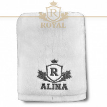 Prosop baie Brodat Nume la alegere , Royal Home, bumbac 100%, alb, 70x140cm - 680gr/mp