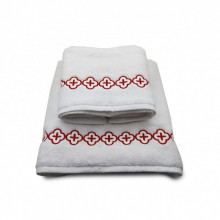 Set 2 Prosoape baie Brodate Alb cu broderie color, Model Traditional, bumbac 100%