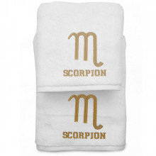 Set 2 Prosoape baie Brodate Alb cu broderie Scorpion, bumbac 100%