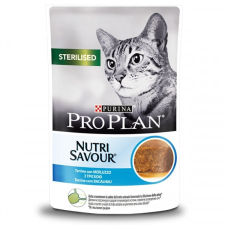 Hrana umeda pentru pisici, Pro Plan Nutri Savor Sterilizată Terină cu Cod, 85g