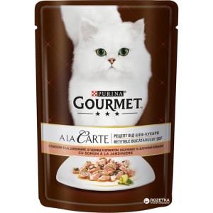 Hrana umeda pentru pisici, Gourmet A La Carte, Somon & Legume in sos, 24 X 85g