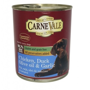 Hrana umeda pentru caini, Carnevale, Junior, Pui, Rata, Usturoi, Ulei Masline, 800 G