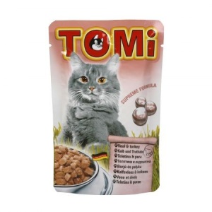 Hrana umeda pentru pisici, Tomi, Vitel si Curcan, plic 100 g