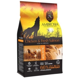 Hrana uscata pentru caini, Ambrosia Grain Free, Adult, Pui si Somon, 12 Kg
