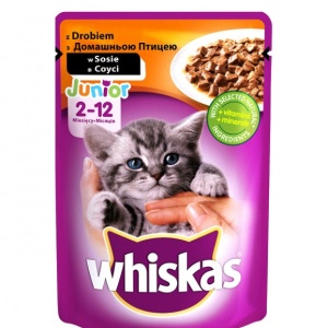 Hrana umeda pentru pisici, Whiskas Junior, Pasare in Sos, 100G