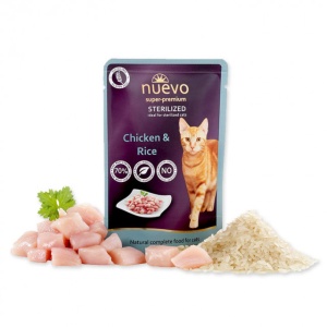 Hrana umeda pentru pisici, Nuevo Sterilized, Pui si Orez, 85 g