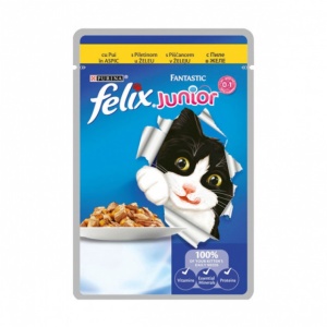 Hrana umeda pentru pisici, Felix Junior Fantastic Pui în Aspic, 20 x 100g