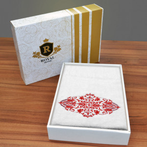 Prosop baie Brodat Model Royal Mille Red, 70x140cm - 680gr/mp + Prosop Fata Alb Simplu, bumbac 100%