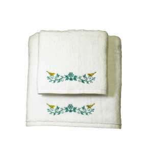 Set 2 Prosoape baie Brodate, Model Craciun 3, Prosoape HOTEL, bumbac 100%, alb, 70x140cm+50x90cm-680gr/mp