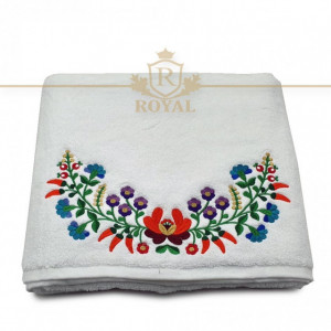 Prosop baie Floral, bumbac 100%, alb, 70x140cm - 650gr/mp