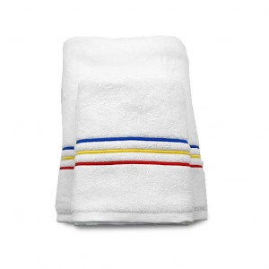 Set 2 Prosoape baie Brodate Alb cu broderie color, Model Tricolor, bumbac 100%