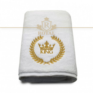 Prosop baie Broderie King, bumbac 100%, alb, 70x140cm - 680gr/mp