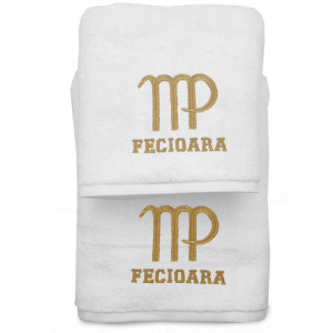 Set 2 Prosoape baie Brodate Alb cu broderie Fecioara, bumbac 100%
