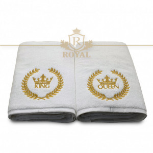Prosoape baie Brodate Model King and Queen , 2 x 70x140cm - 650gr/mp, bumbac 100%