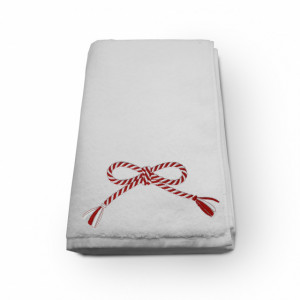 Prosop baie Brodat Model Martisor, Bumbac 100%, Alb, 70x140cm - 400gr/mp
