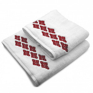 Set 2 Prosoape baie Brodate Alb cu broderie Traditional, bumbac 100%