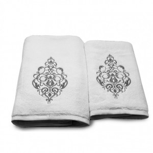 Set 2 Prosoape baie Brodate Alb cu broderie Laurent Silver, bumbac 100%