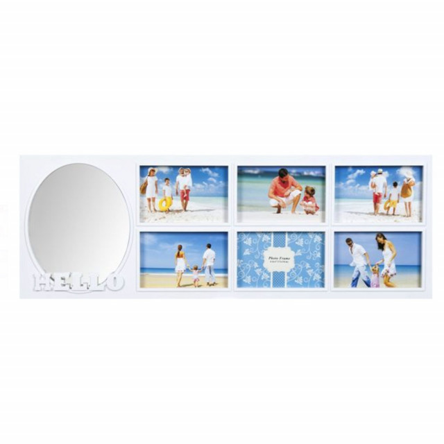 Cadru rama foto Pufo Hello Friends, 6 poze, alb, 65 x 20 cm