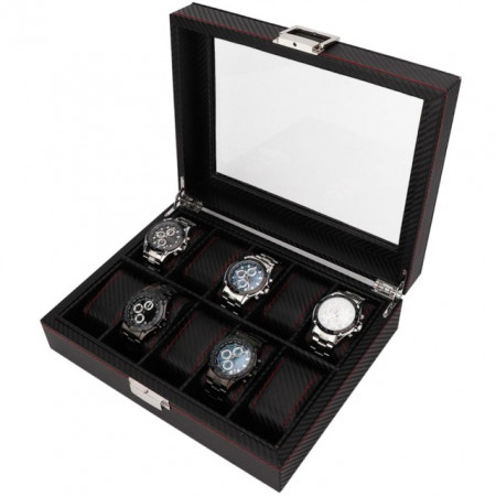 Cutie caseta pentru depozitare si organizare 10 ceasuri, model Pufo Glossy Royal