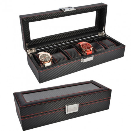 Cutie caseta pentru depozitare si organizare 6 ceasuri, model Pufo Glossy Royal