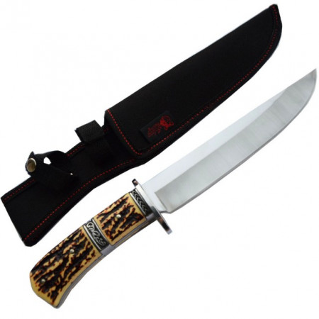 Cutit de vanatoare 31 cm, maner imitatie corn cerb + teaca