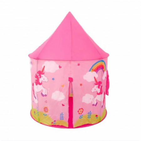 Spatiu de joaca cort pentru copii, model castel, imprimeu cu unicorni, roz, utilizare interior/ exterior, Pufo