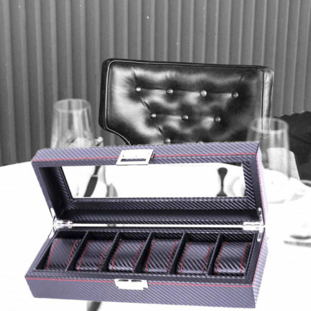 Cutie caseta pentru depozitare si organizare 6 ceasuri, model Pufo Glossy Royal