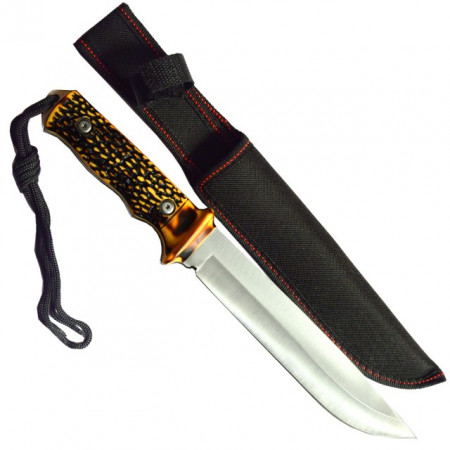 Cutit de vanatoare Full Tang 33 cm, maner imitatie corn cerb + teaca