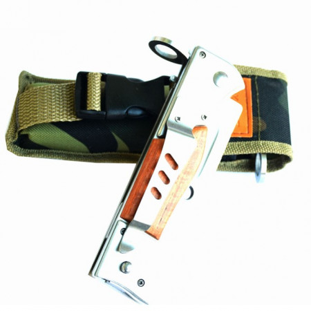 Pachet cutit briceag inscriptionat AK-47 CCCP 27 cm, husa camuflaj din material textil + prastie metalica de buzunar cu cauciuc natural, latex, rezistent