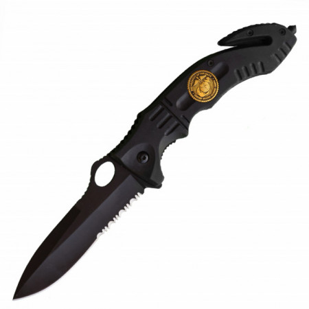 Cutit briceag tactic 23 cm, model Army Style - Black Marine, cu sistem de taiat centura si varf pentru spart geamuri