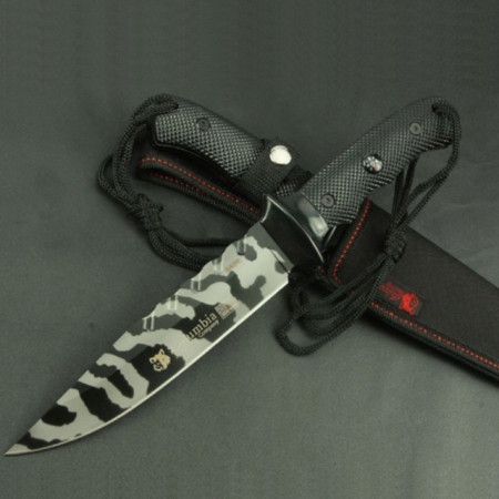 Cutit de vanatoare 32 cm Full Tang, model Black Legion Style, maner ergonomic, teaca inclusa
