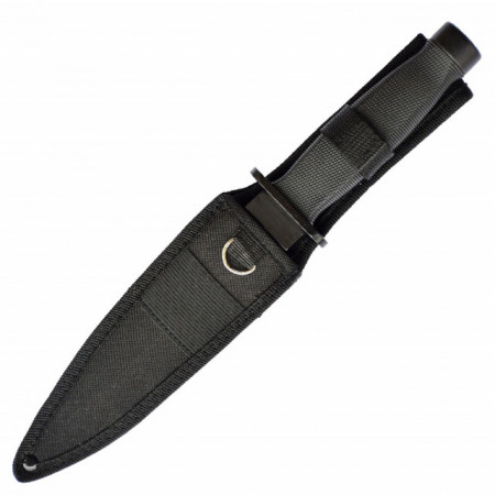 Cutit tactic 28.5 cm cu lama dubla si varf ascutit, maner ergonomic, teaca inclusa, model Premium, negru