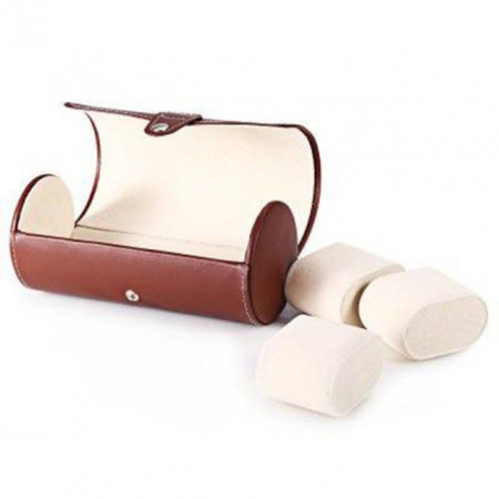 Pachet cutie caseta depozitare si transport din piele ecologica pentru 3 ceasuri + 1 ceas barbatesc elegant DEEP RED, cifre romane, curea maro, Pufo
