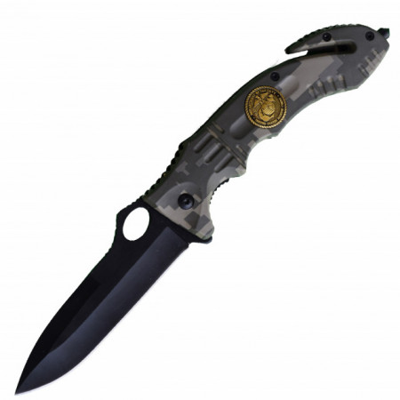 Cutit briceag tactic 23 cm, model Army Style - Mountain Warrior, cu sistem de taiat centura si varf pentru spart geamuri