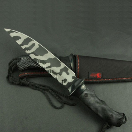 Cutit de vanatoare 32 cm Full Tang, model Black Legion Style, maner ergonomic, teaca inclusa