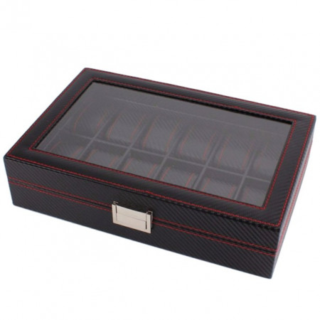 Cutie caseta pentru depozitare si organizare 12 ceasuri, model Pufo Glossy Royal