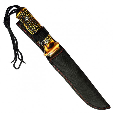 Cutit de vanatoare Full Tang 33 cm, maner imitatie corn cerb + teaca