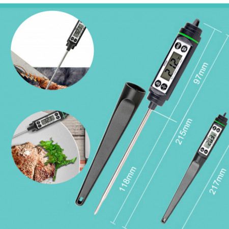 Termometru digital cu sonda pentru bucatarie, lichide, alimente, carne, lactate, prajituri, ceara etc. -50° C - +350° C, model PREMIUM, negru