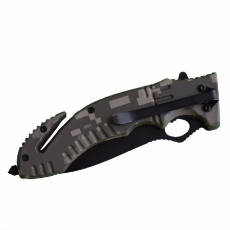 Cutit briceag tactic 23 cm, model Army Style - Mountain Warrior, cu sistem de taiat centura si varf pentru spart geamuri
