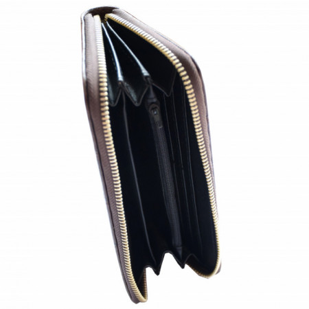 Pachet portofel elegant de dama cu fermoar design caramida maro + ceas elegant de dama kms dreptunghiular