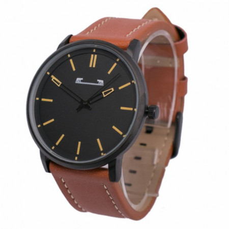 Ceas barbatesc clasic-elegant MATTEO FERARI, model slim, plat, design italian, cadran negru,curea maro