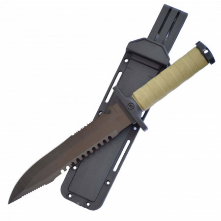 Cutit baioneta 34.5 cm Army Style cu zimti, maner ergonomic cauciucat, teaca inclusa