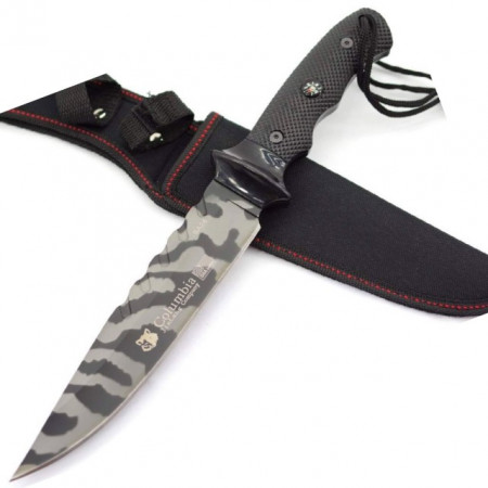 Cutit de vanatoare 32 cm Full Tang, model Black Legion Style, maner ergonomic, teaca inclusa