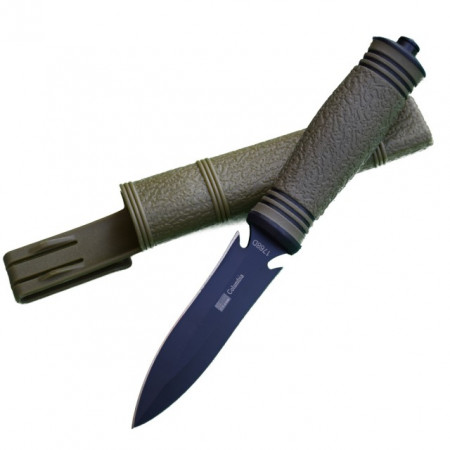 Cutit practic 23 cm Army Style cu lama dubla si varf ascutit, design deosebit, teaca inclusa