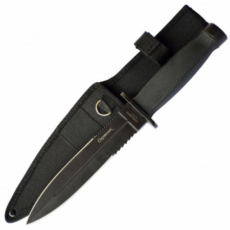 Cutit tactic 28.5 cm cu lama dubla si varf ascutit, maner ergonomic, teaca inclusa, model Premium, negru
