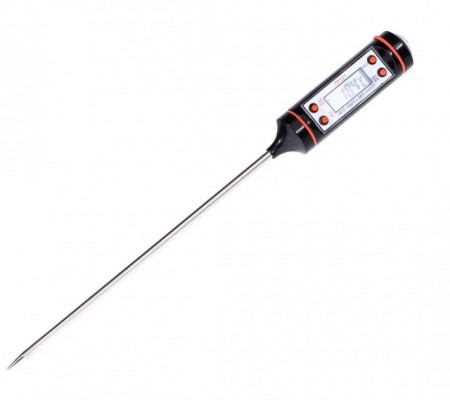 Pachet termometru digital cu sonda pentru bucatarie, lichide, alimente, lactate, prajituri, ceara, etc. -50° C - +300° C + Aprinzator reglabil si reincarcabil pentru aragaz tip bricheta, albastru