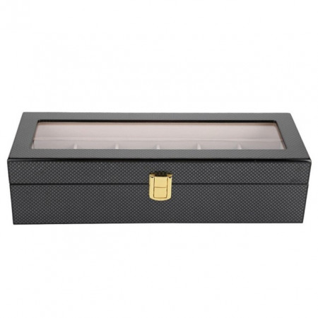 Cutie caseta din lemn pentru depozitare si organizare 6 ceasuri, model Pufo Luxury