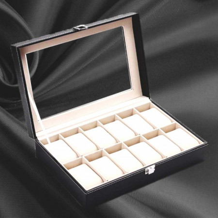 Cutie caseta eleganta depozitare cu compartimente pentru 12 ceasuri, negru