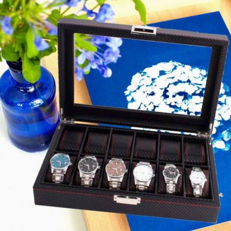 Cutie caseta pentru depozitare si organizare 12 ceasuri, model Pufo Glossy Royal