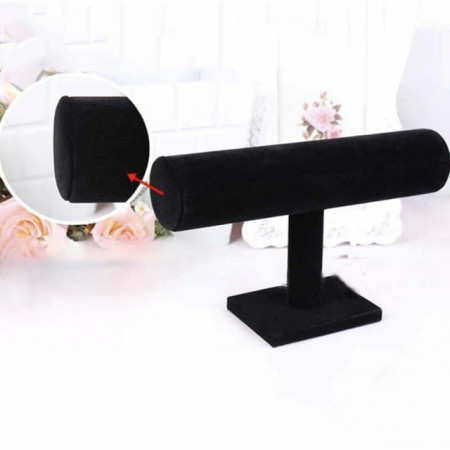 Suport pentru expunerea bijuteriilor, ceasurilor, bratarilor si lantisoare, din catifea, cu picior, negru, Pufo